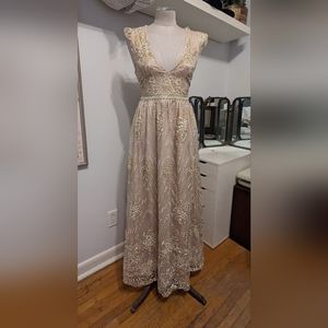 Champagne and Gold Floor Length Dress